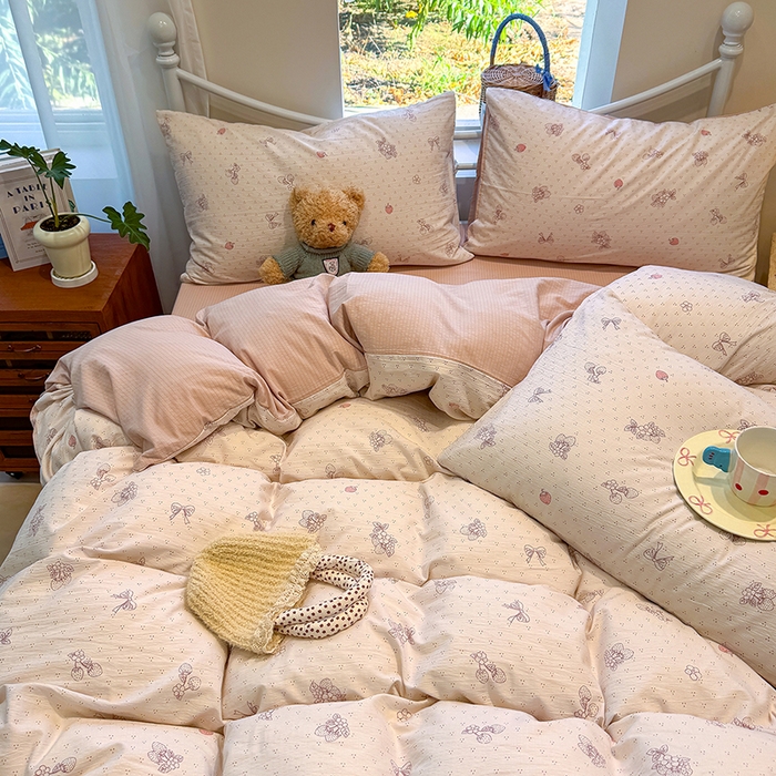 91家纺网 家纺一手货源 找家纺 颜选 2025春夏新款双层纱印花四件套 本顾