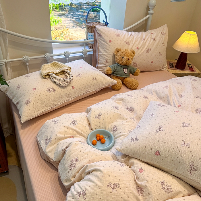 91家纺网 家纺一手货源 找家纺 颜选 2025春夏新款双层纱印花四件套 本顾