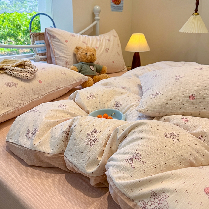 91家纺网 家纺一手货源 找家纺 颜选 2025春夏新款双层纱印花四件套 本顾