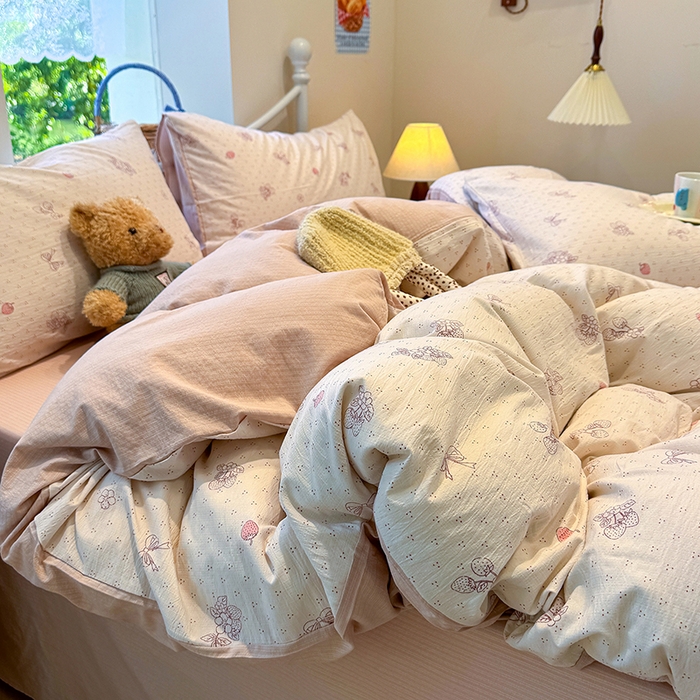 91家纺网 家纺一手货源 找家纺 颜选 2025春夏新款双层纱印花四件套 本顾