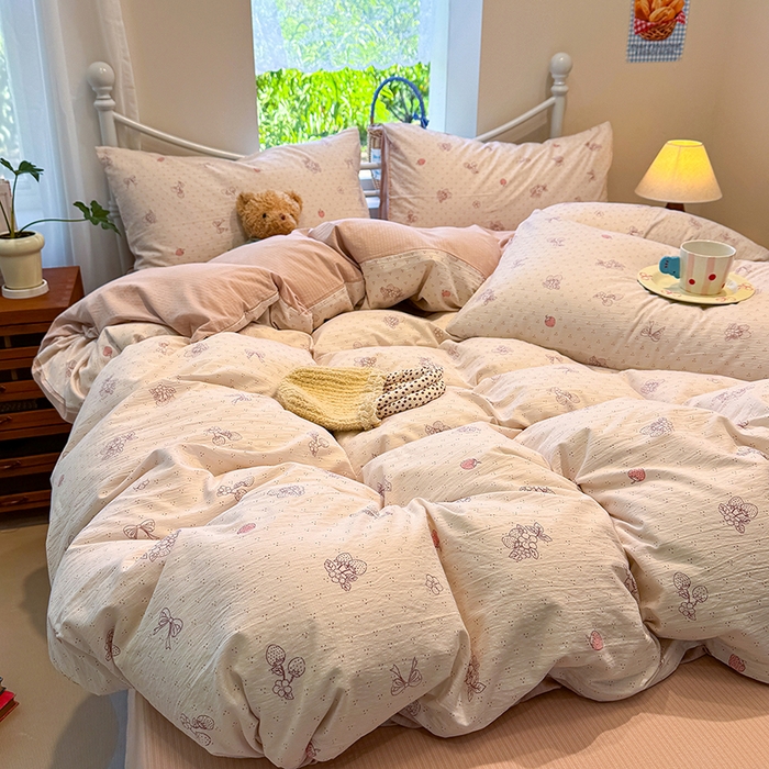 91家纺网 家纺一手货源 找家纺 颜选 2025春夏新款双层纱印花四件套 本顾