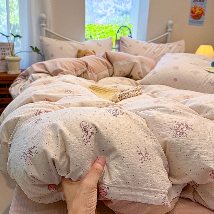 91家纺网 家纺一手货源 找家纺 颜选 2025春夏新款双层纱印花四件套 本顾