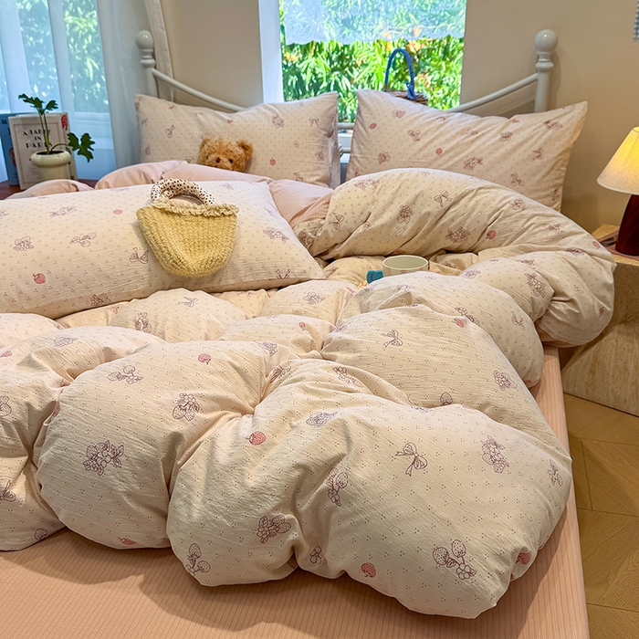 91家纺网 家纺一手货源 找家纺 颜选 2025春夏新款双层纱印花四件套 本顾