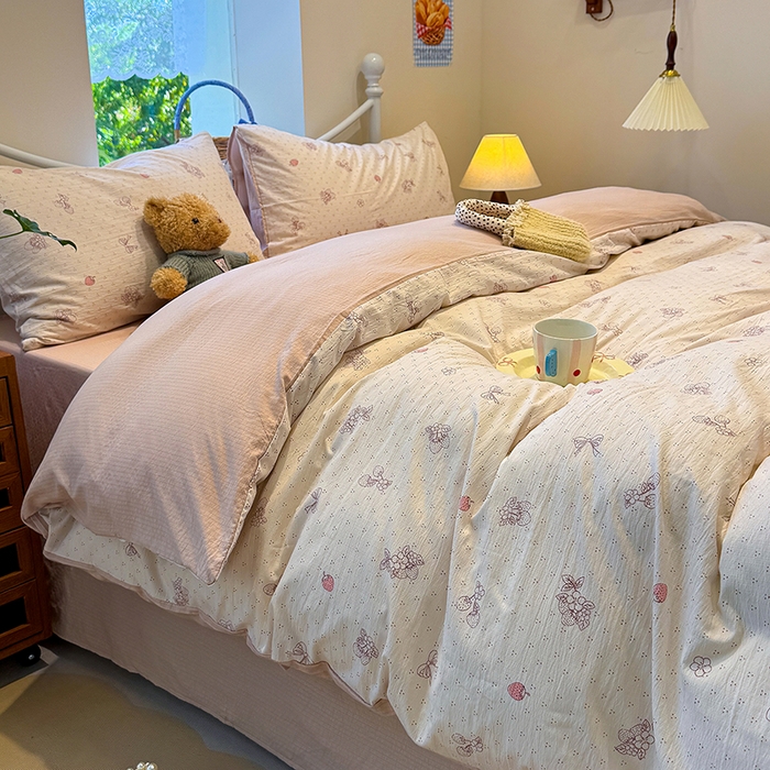 91家纺网 家纺一手货源 找家纺 颜选 2025春夏新款双层纱印花四件套 本顾