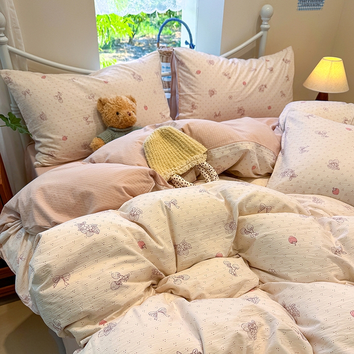 91家纺网 家纺一手货源 找家纺 颜选 2025春夏新款双层纱印花四件套 本顾