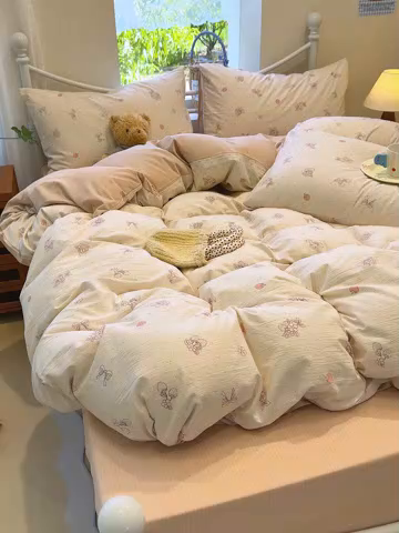 91家纺网 家纺一手货源 找家纺 颜选 2025春夏新款双层纱印花四件套 本顾