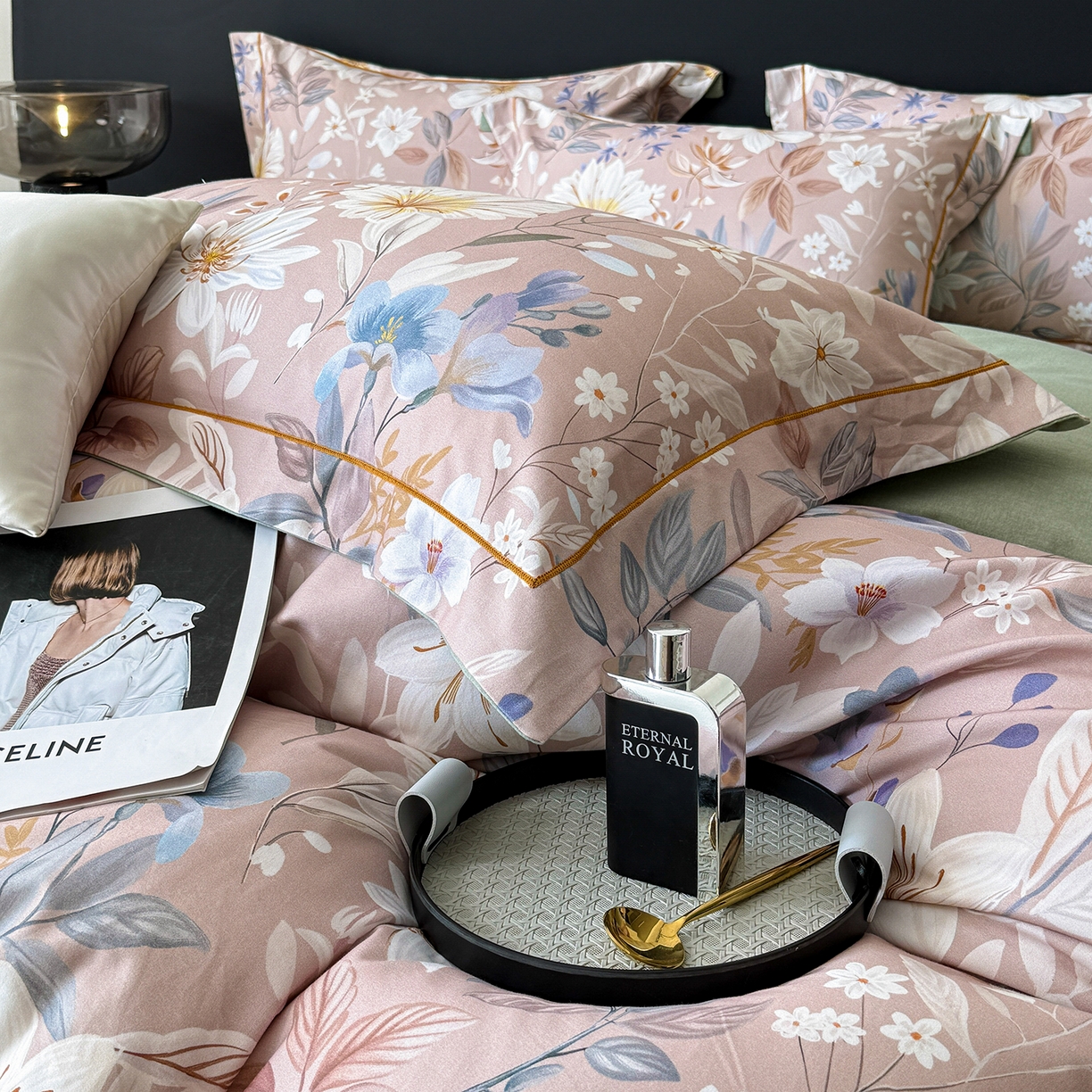 91家纺网 家纺一手货源 找家纺 清雅福2025新款A类全棉磨毛数码印花四件套 亭语花间