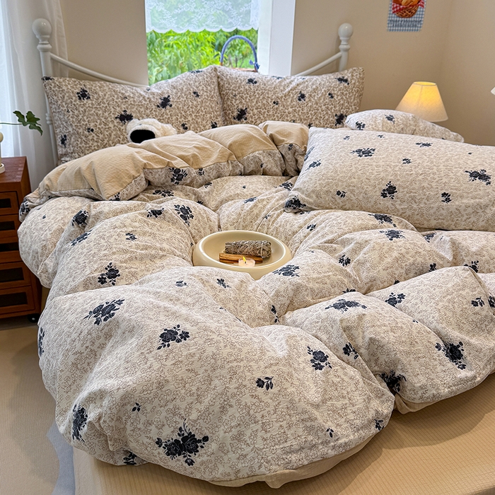 91家纺网 家纺一手货源 找家纺 颜选 2025春夏新款双层纱印花四件套 黛锦