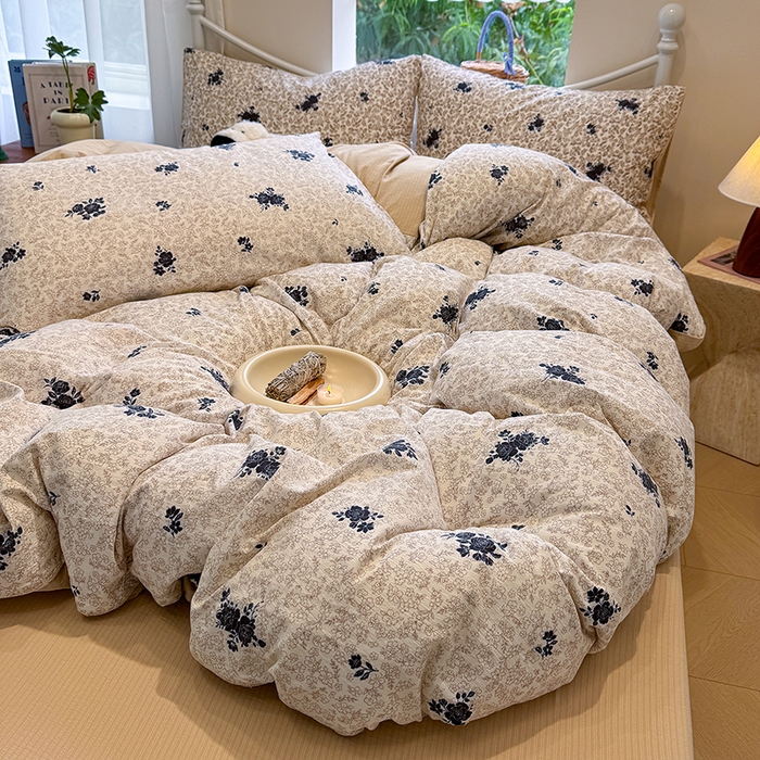 91家纺网 家纺一手货源 找家纺 颜选 2025春夏新款双层纱印花四件套 黛锦