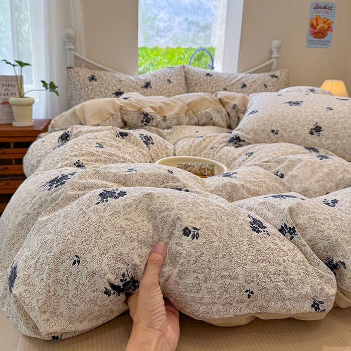 91家纺网 家纺一手货源 找家纺 颜选 2025春夏新款双层纱印花四件套 黛锦