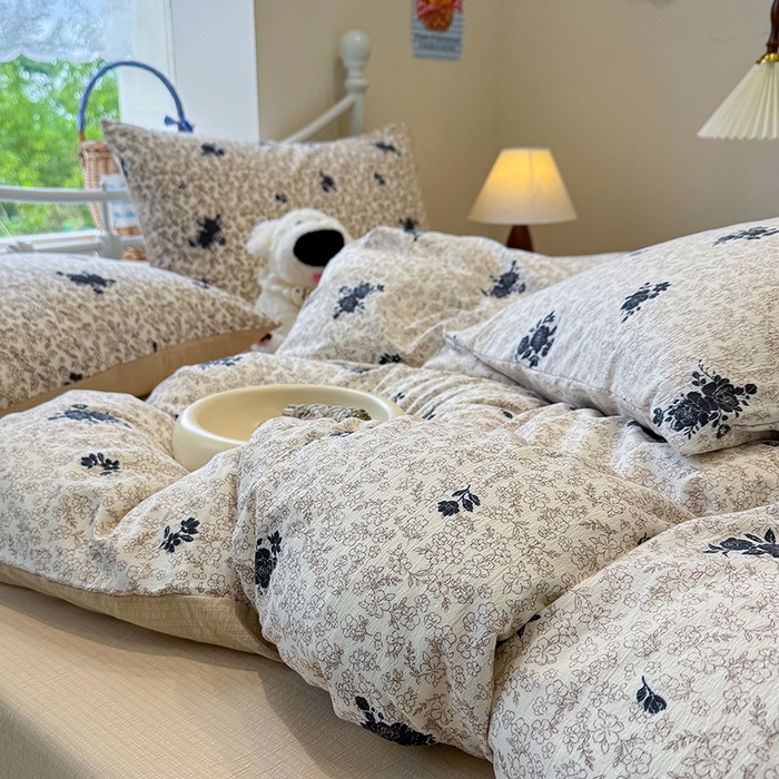 91家纺网 家纺一手货源 找家纺 颜选 2025春夏新款双层纱印花四件套 黛锦