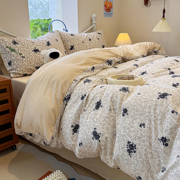 91家纺网 家纺一手货源 找家纺 颜选 2025春夏新款双层纱印花四件套 黛锦