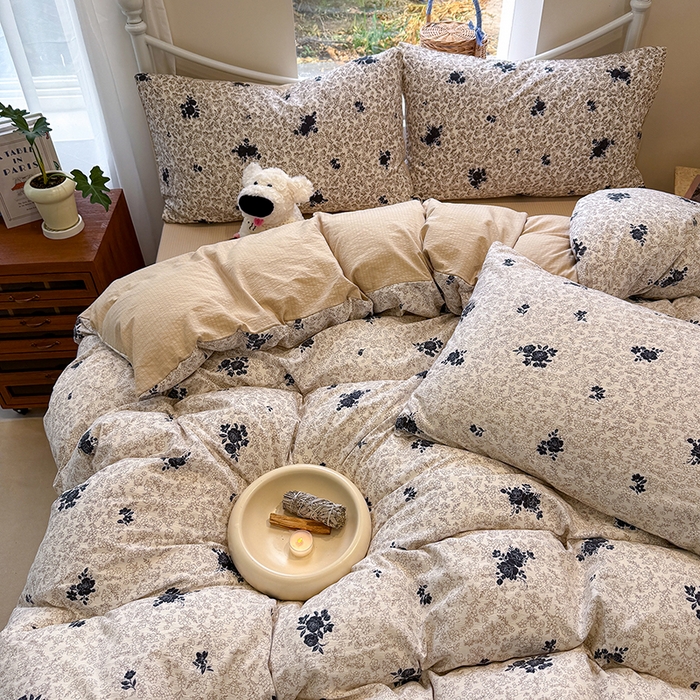 91家纺网 家纺一手货源 找家纺 颜选 2025春夏新款双层纱印花四件套 黛锦