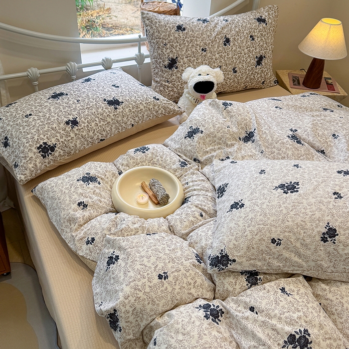 91家纺网 家纺一手货源 找家纺 颜选 2025春夏新款双层纱印花四件套 黛锦