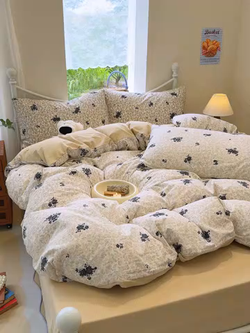 91家纺网 家纺一手货源 找家纺 颜选 2025春夏新款双层纱印花四件套 黛锦