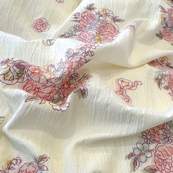 91家纺网 家纺一手货源 找家纺 颜选 2025春夏新款双层纱印花四件套 淡雅花笺