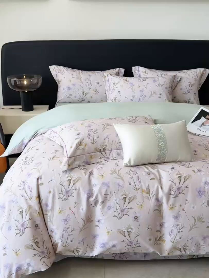 91家纺网 家纺一手货源 找家纺 清雅福2025新款A类全棉磨毛数码印花四件套 唯有暗香·灰