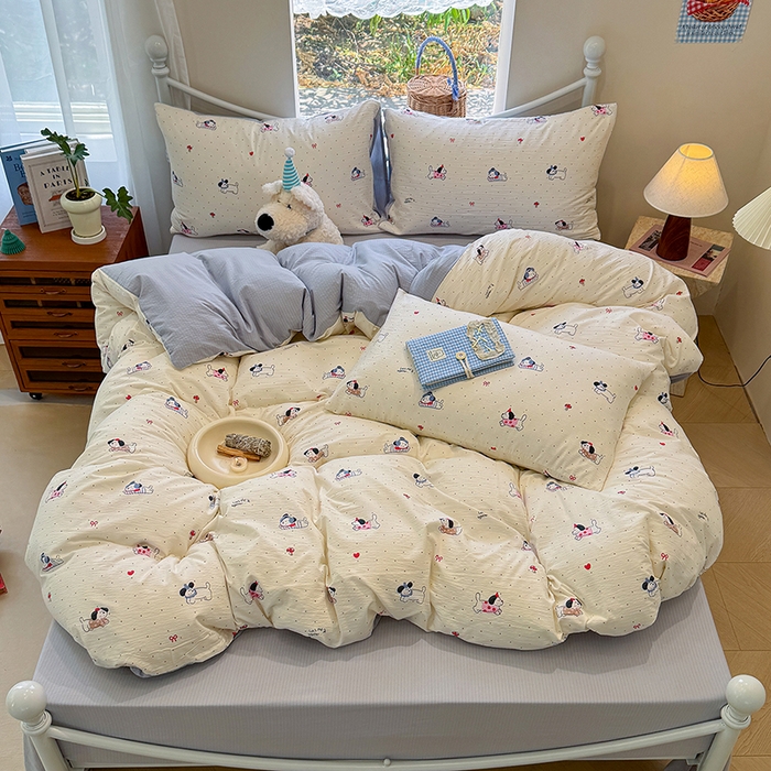 颜选 2025春夏新款双层纱印花四件套 狗狗派对