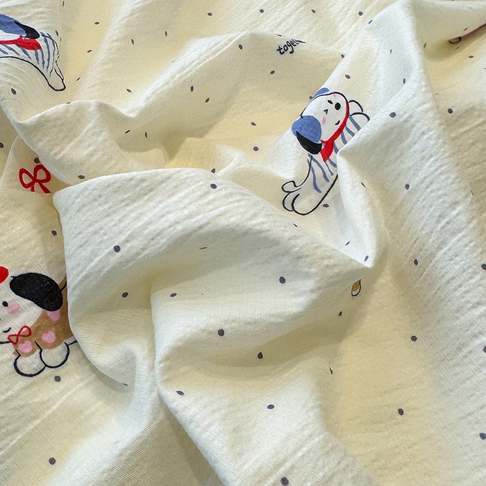 91家纺网 家纺一手货源 找家纺 颜选 2025春夏新款双层纱印花四件套 狗狗派对