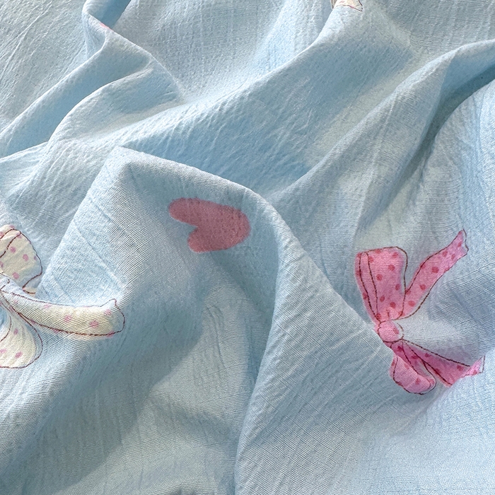 91家纺网 家纺一手货源 找家纺 颜选 2025春夏新款双层纱印花四件套 蝴蝶结