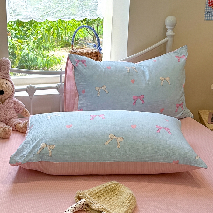 91家纺网 家纺一手货源 找家纺 颜选 2025春夏新款双层纱印花四件套 蝴蝶结