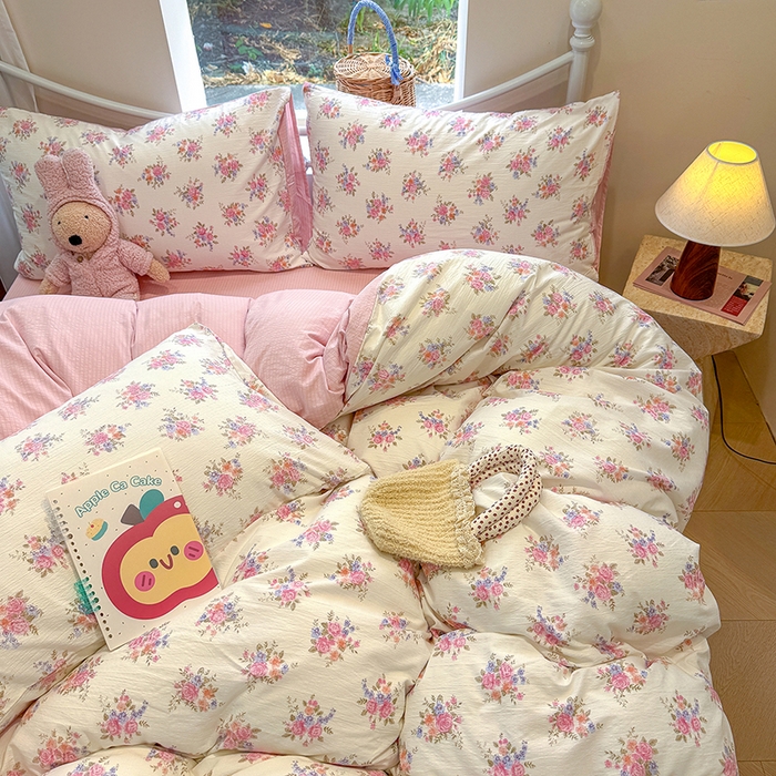 91家纺网 家纺一手货源 找家纺 颜选 2025春夏新款双层纱印花四件套 蔓禾