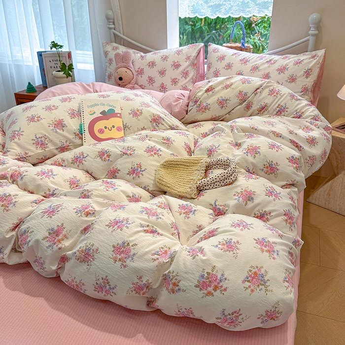 91家纺网 家纺一手货源 找家纺 颜选 2025春夏新款双层纱印花四件套 蔓禾