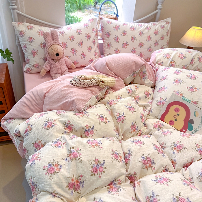 91家纺网 家纺一手货源 找家纺 颜选 2025春夏新款双层纱印花四件套 蔓禾