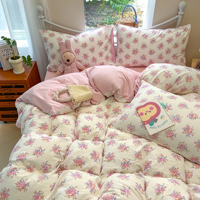 91家纺网 家纺一手货源 找家纺 颜选 2025春夏新款双层纱印花四件套 蔓禾