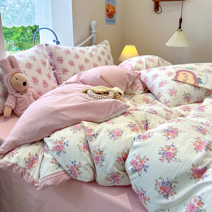 91家纺网 家纺一手货源 找家纺 颜选 2025春夏新款双层纱印花四件套 蔓禾