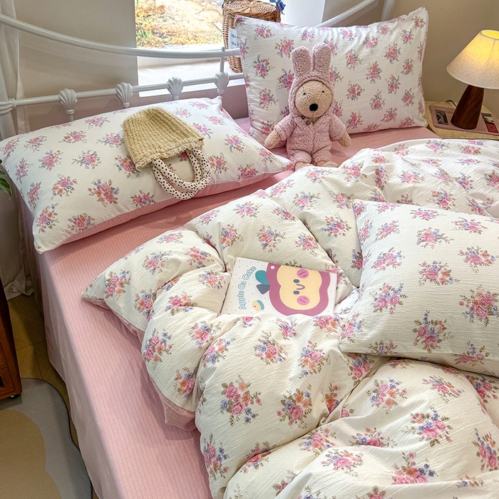 91家纺网 家纺一手货源 找家纺 颜选 2025春夏新款双层纱印花四件套 蔓禾