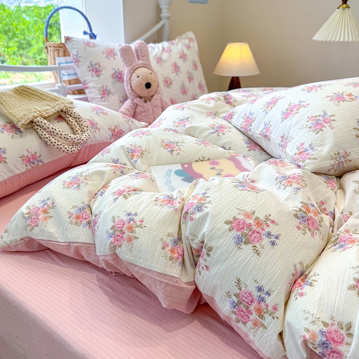 91家纺网 家纺一手货源 找家纺 颜选 2025春夏新款双层纱印花四件套 蔓禾