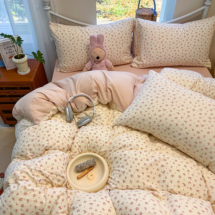 91家纺网 家纺一手货源 找家纺 颜选 2025春夏新款双层纱印花四件套 蔷薇花开