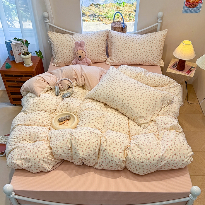 颜选 2025春夏新款双层纱印花四件套 蔷薇花开