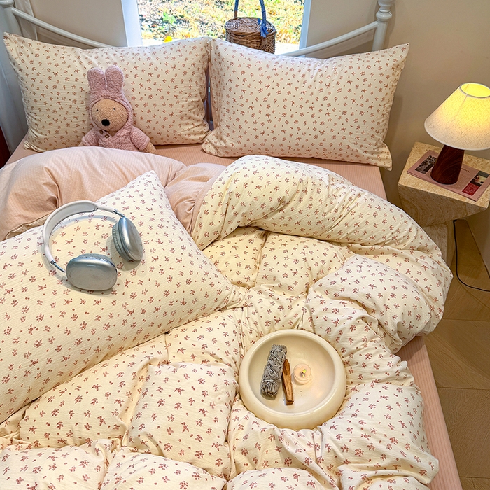 91家纺网 家纺一手货源 找家纺 颜选 2025春夏新款双层纱印花四件套 蔷薇花开