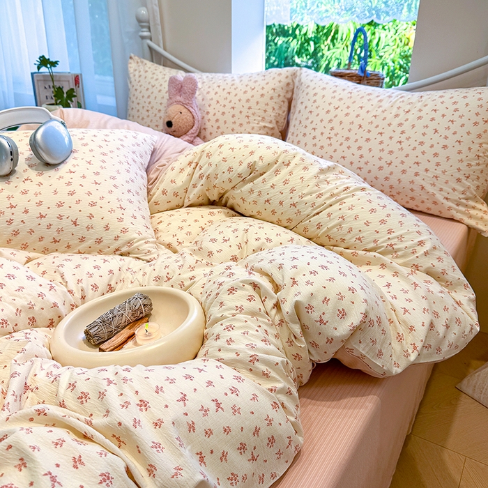 91家纺网 家纺一手货源 找家纺 颜选 2025春夏新款双层纱印花四件套 蔷薇花开