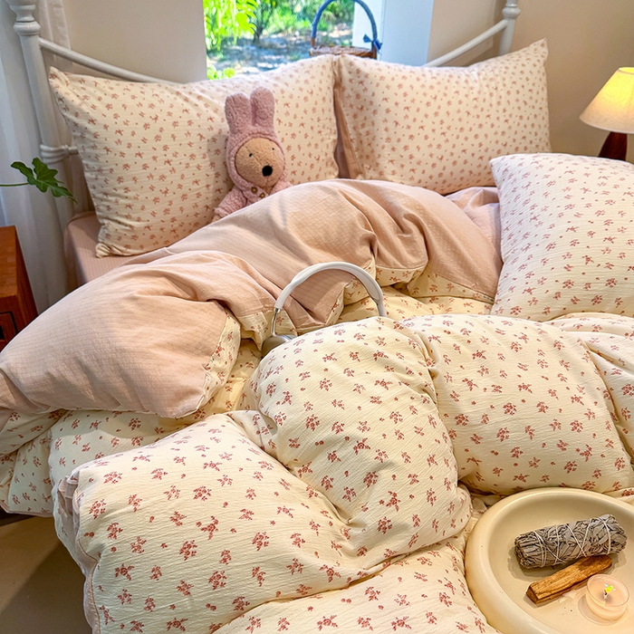 91家纺网 家纺一手货源 找家纺 颜选 2025春夏新款双层纱印花四件套 蔷薇花开