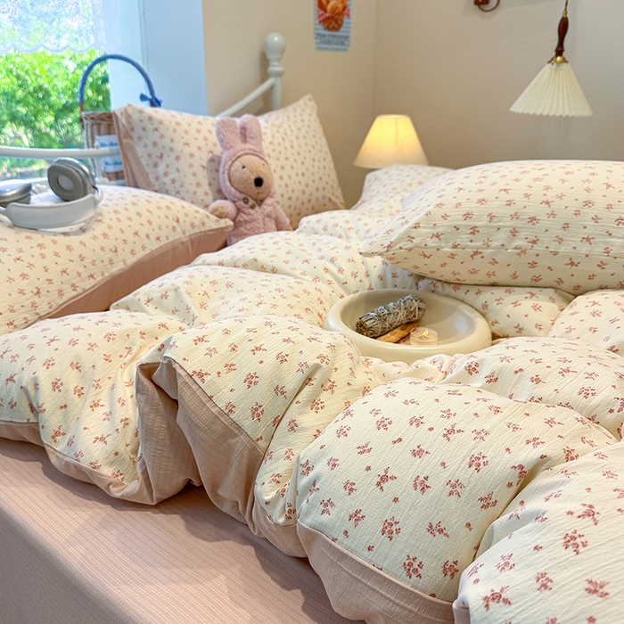 91家纺网 家纺一手货源 找家纺 颜选 2025春夏新款双层纱印花四件套 蔷薇花开