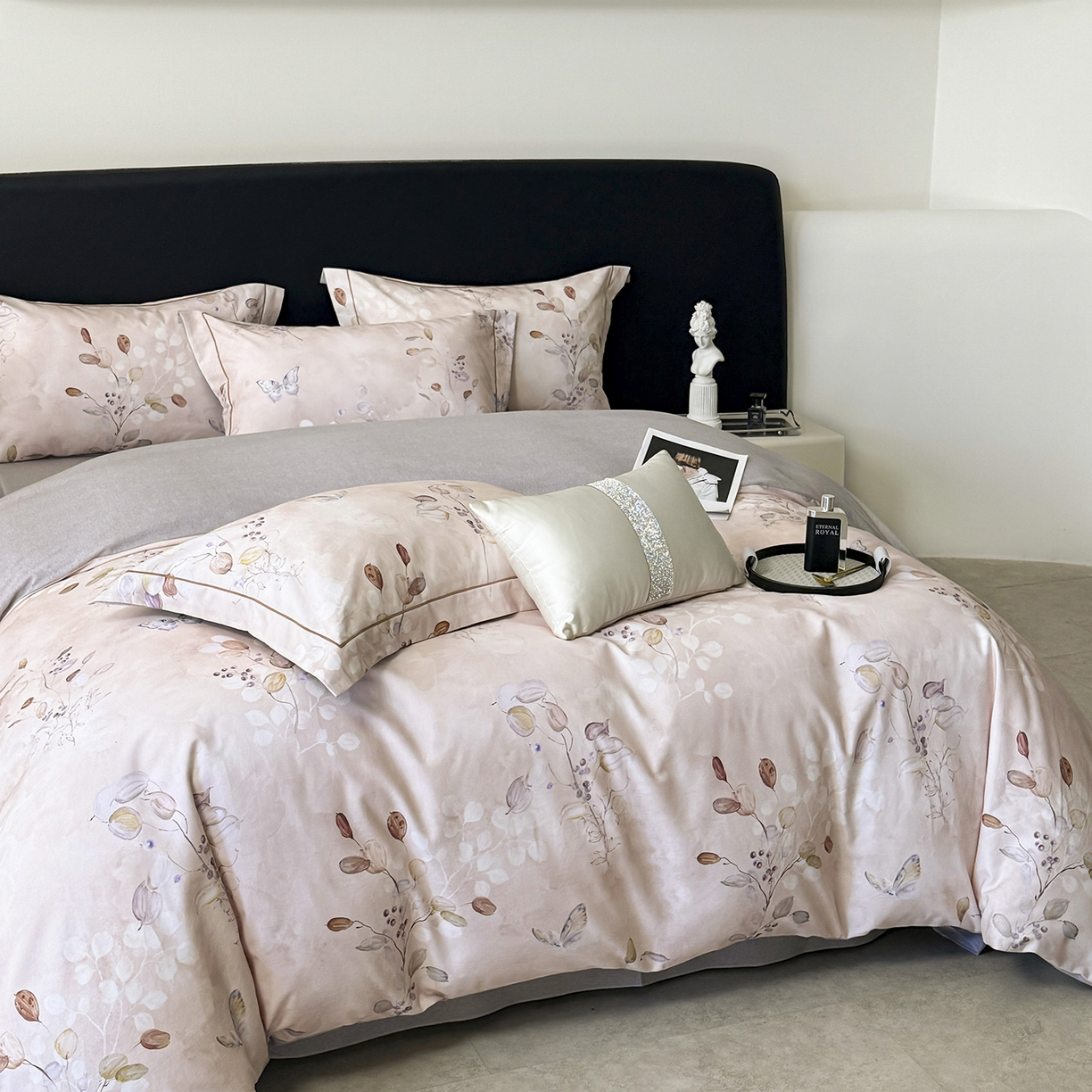 91家纺网 家纺一手货源 找家纺 清雅福2025新款A类全棉磨毛数码印花四件套 叶漫·粉