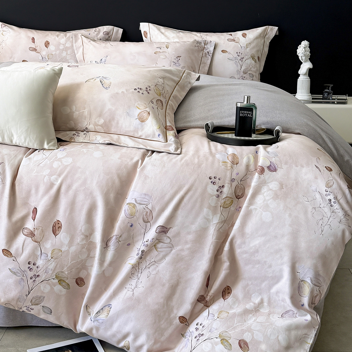 91家纺网 家纺一手货源 找家纺 清雅福2025新款A类全棉磨毛数码印花四件套 叶漫·粉