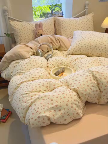 91家纺网 家纺一手货源 找家纺 颜选 2025春夏新款双层纱印花四件套 蔷薇花开