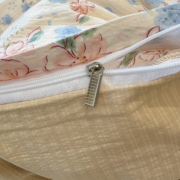 91家纺网 家纺一手货源 找家纺 颜选 2025春夏新款双层纱印花四件套 秋叶