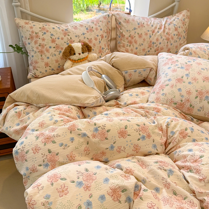 91家纺网 家纺一手货源 找家纺 颜选 2025春夏新款双层纱印花四件套 秋叶