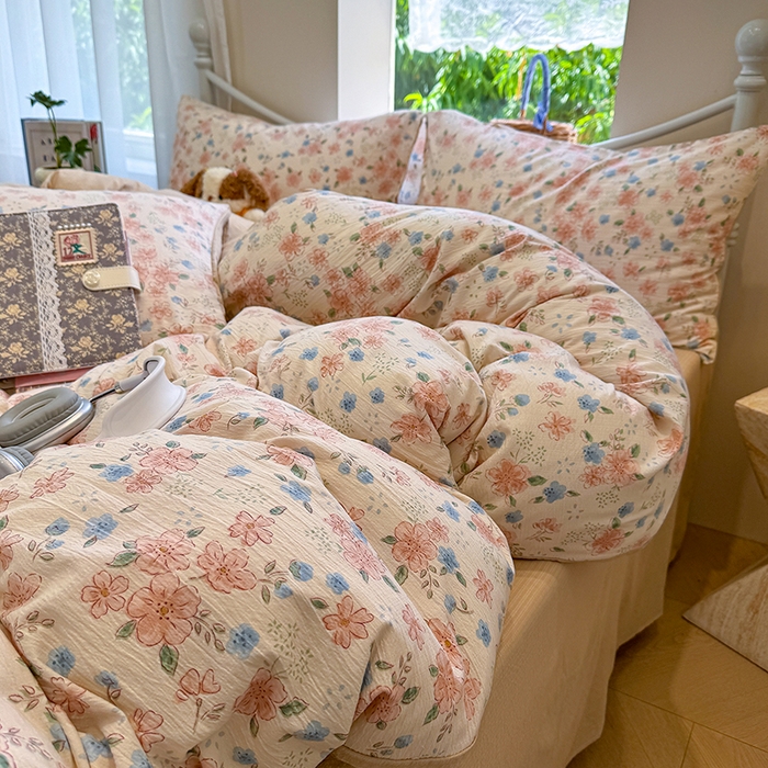 91家纺网 家纺一手货源 找家纺 颜选 2025春夏新款双层纱印花四件套 秋叶