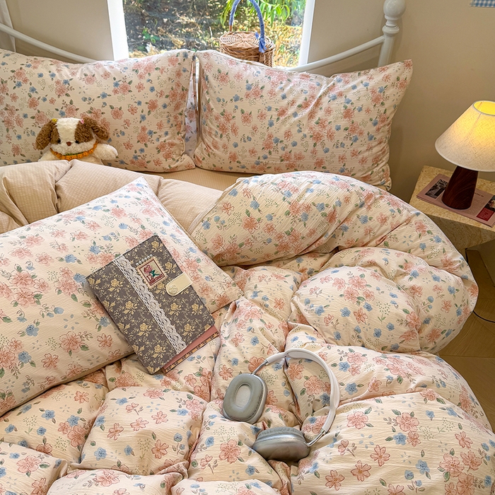 91家纺网 家纺一手货源 找家纺 颜选 2025春夏新款双层纱印花四件套 秋叶