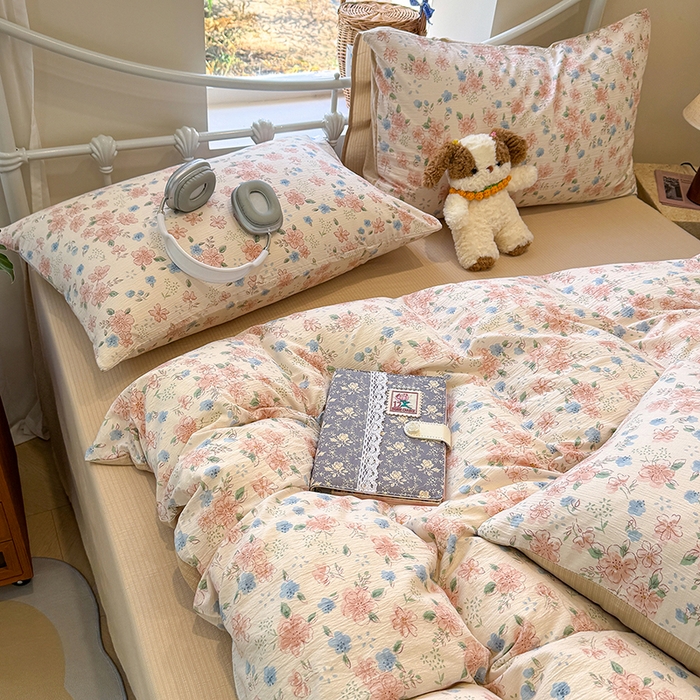 91家纺网 家纺一手货源 找家纺 颜选 2025春夏新款双层纱印花四件套 秋叶