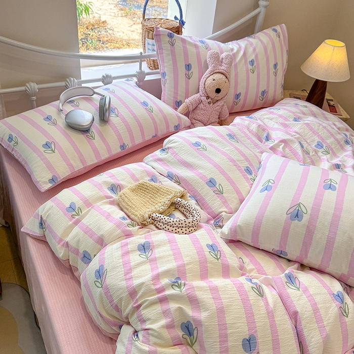 91家纺网 家纺一手货源 找家纺 颜选 2025春夏新款双层纱印花四件套 柔蔓幻蓝