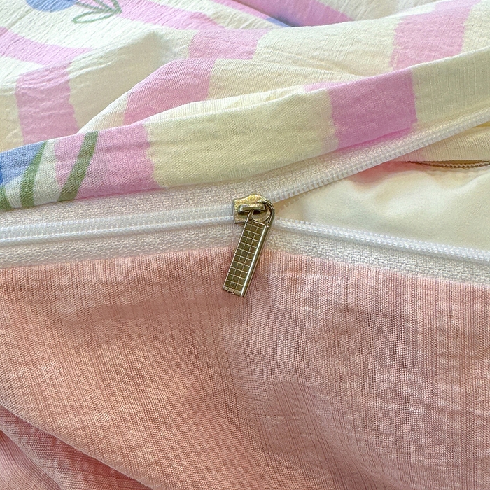 91家纺网 家纺一手货源 找家纺 颜选 2025春夏新款双层纱印花四件套 柔蔓幻蓝