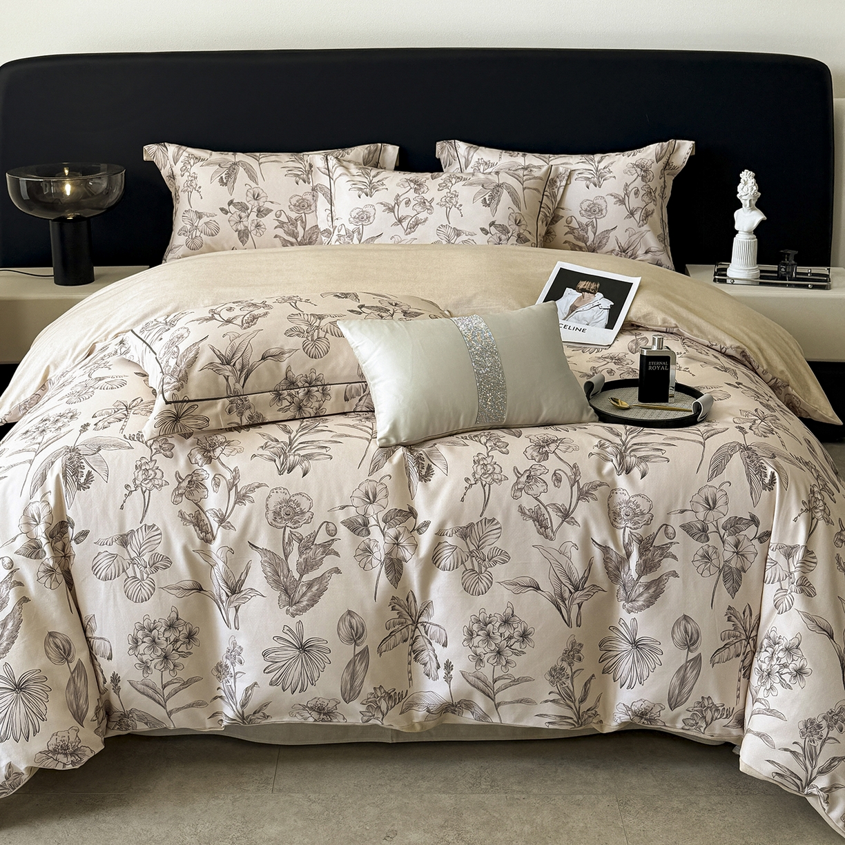 91家纺网 家纺一手货源 找家纺 清雅福2025新款A类全棉磨毛数码印花四件套 叶舒