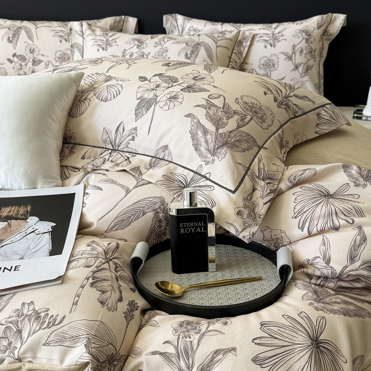 91家纺网 家纺一手货源 找家纺 清雅福2025新款A类全棉磨毛数码印花四件套 叶舒